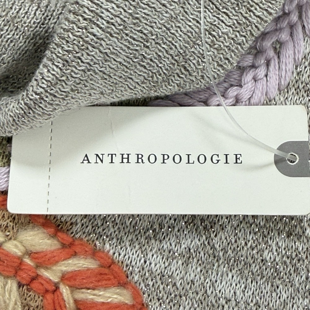 Anthropologie Sweater Dress Womens Sz L NWT Embroidered Floral Bell Sleeve Boho - Picture 8 of 12